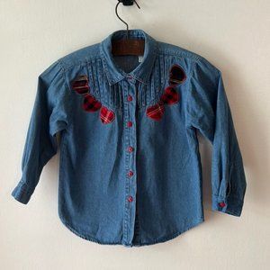 Vintage girl’s size 5 Gitano button down flannel heart denim shirt.